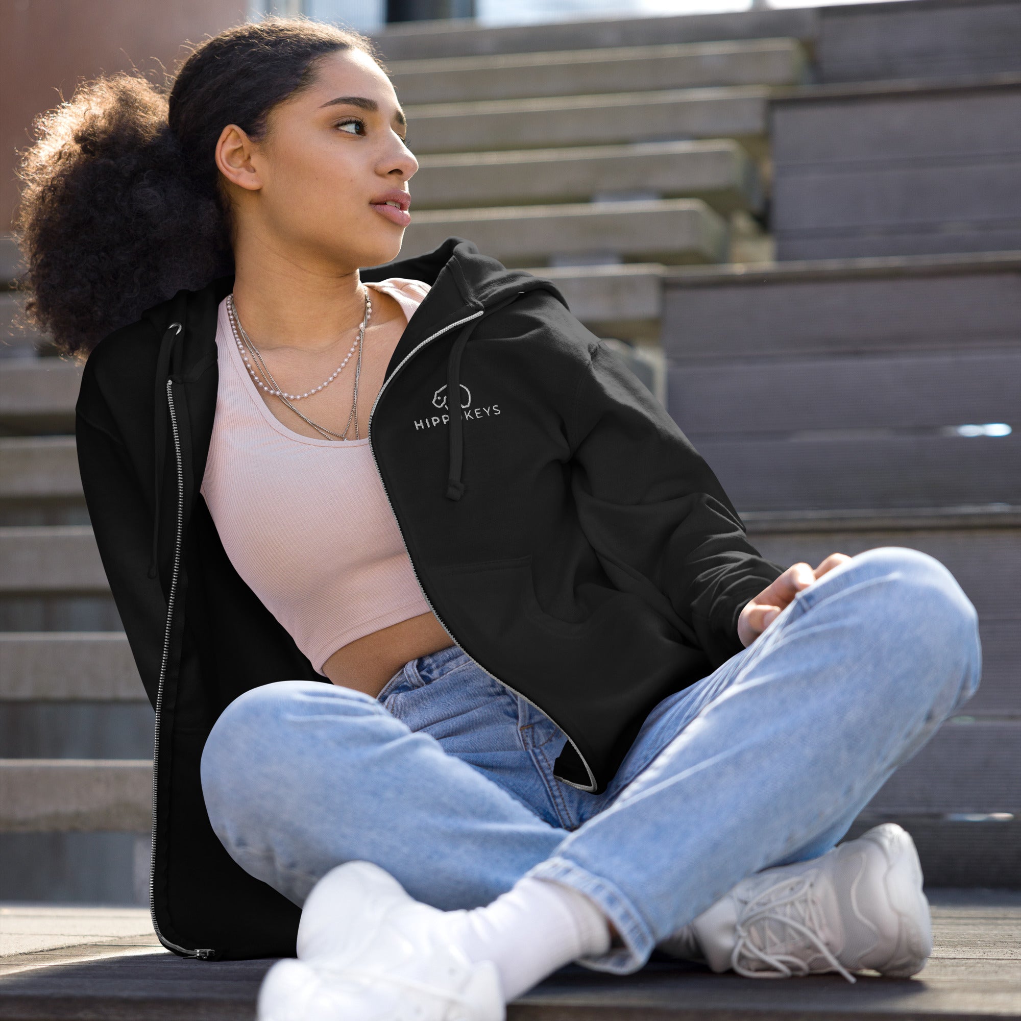 Unisex fleece zip up hoodie